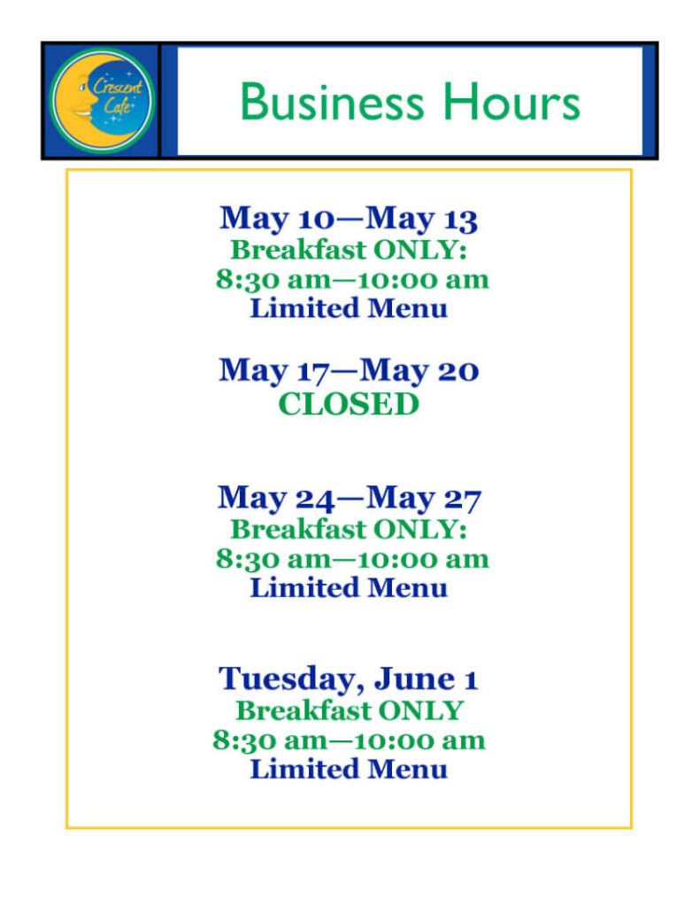 Cafe Business Hours Change web Southern Crescent Technical College