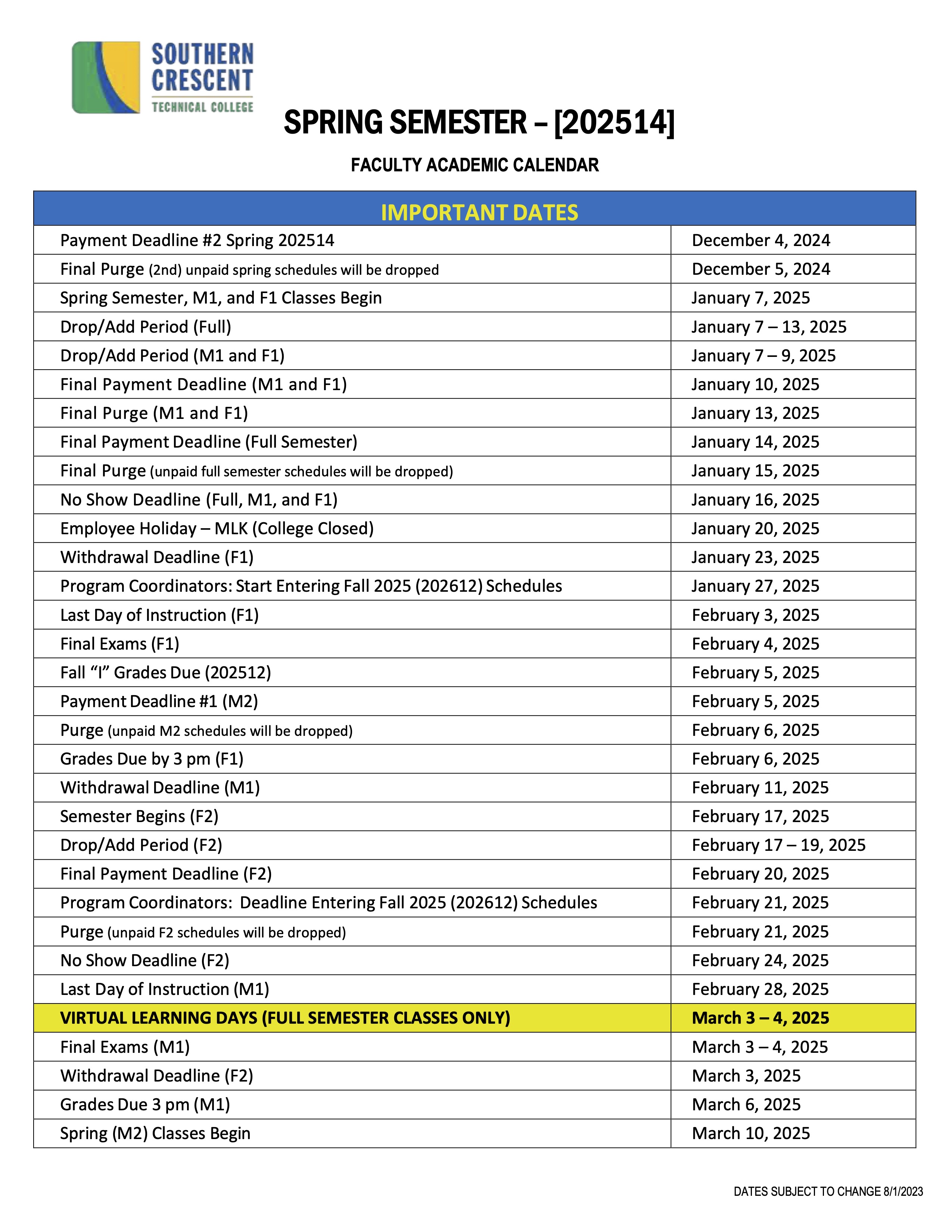 Spring 2024 Calendar