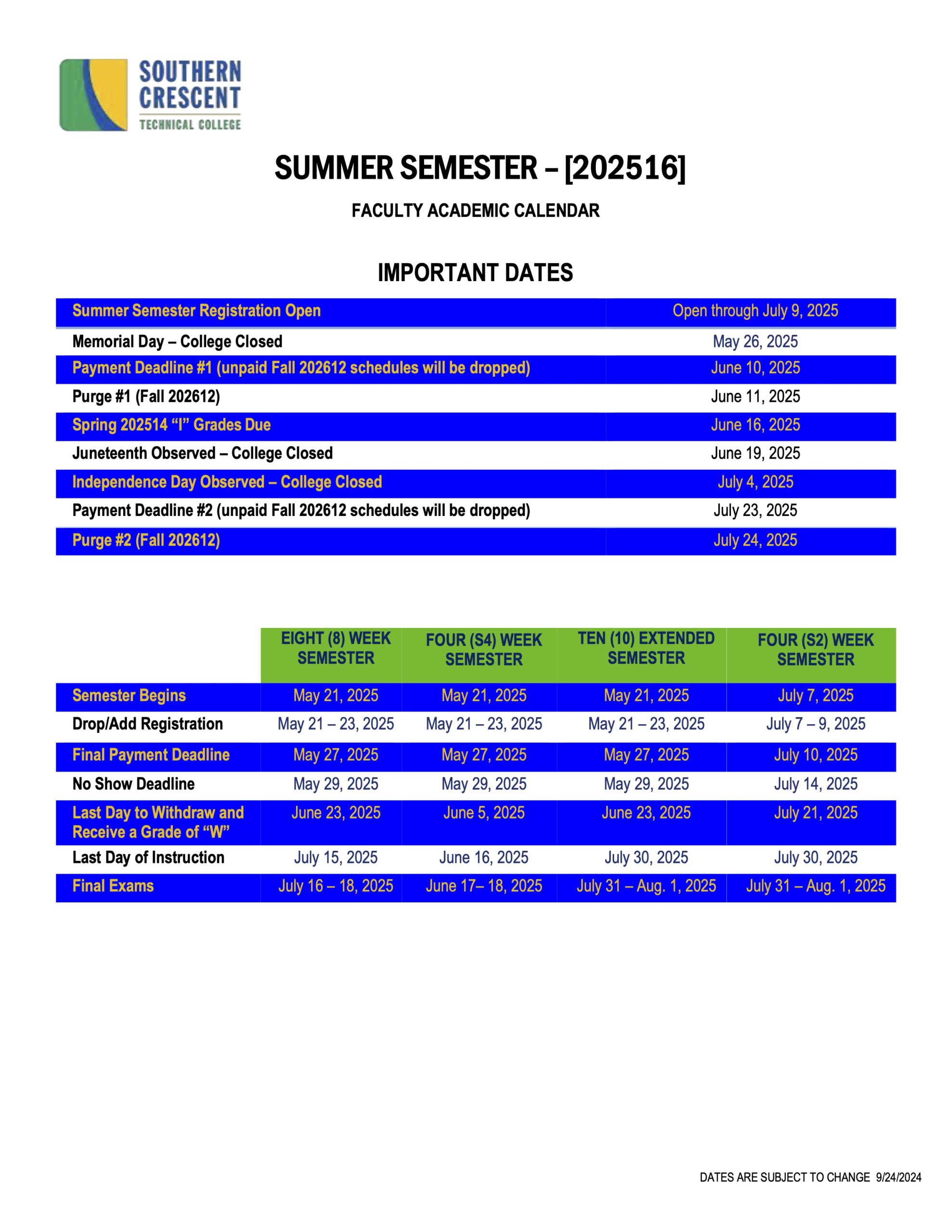 Summer 2025 Calendar